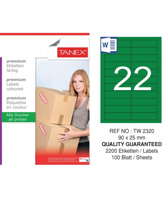 Tanex TW-2320 90x25mm Yeşil Pastel Laser Etiket 100 Lü