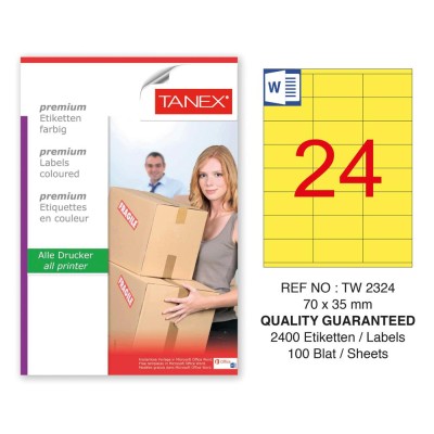 Tanex TW-2324 70x35mm Sarı Pastel Etiket 100 Lü Paket