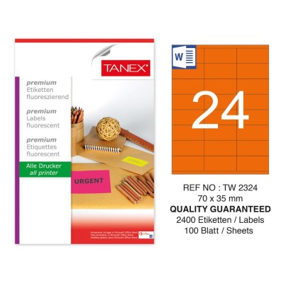 Tanex TW-2324 70x35mm Turuncu Floresan Laser Etiket 100 Lü