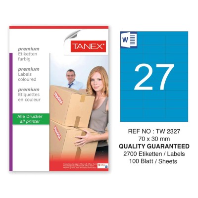 Tanex TW-2327 70x30mm Mavi Pastel Laser Etiket 100 Lü