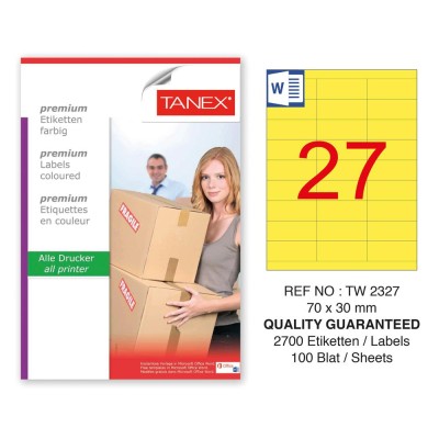 Tanex TW-2327 70x30mm Sarı Pastel Laser Etiket 100 Lü Paket