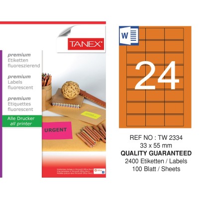 Tanex Tw-2334 33x55 mm Flo Turuncu Laser Etiket