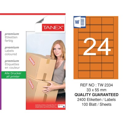 Tanex TW-2334 33x55mm Turuncu Pastel Laser Etiket 100 Lü