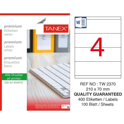 Tanex TW-2370 210x70 mm Sökülebilir Etiket 100 Lü