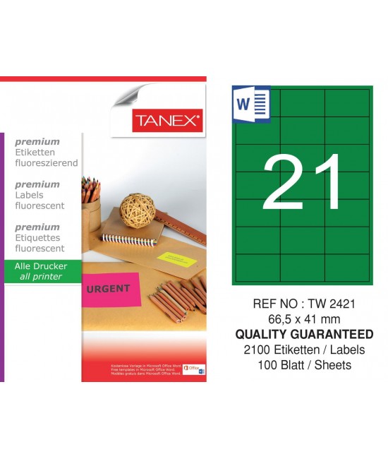 Tanex TW-2421 66.55x41mm Yeşil Pastel Laser Etiket 100 Lü