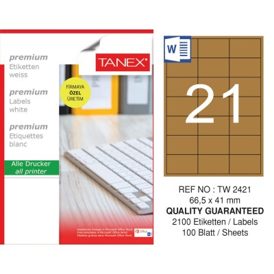 Tanex TW-2421 66,5x41 mm Kraft Etiket 100 Lü Paket