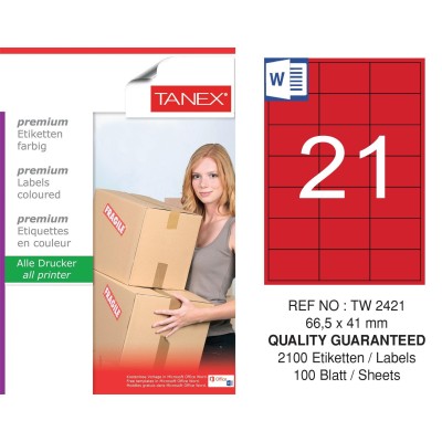 Tanex TW-2421 66,5x41mm Kırmızı Pastel Laser Etiket 100 Lü