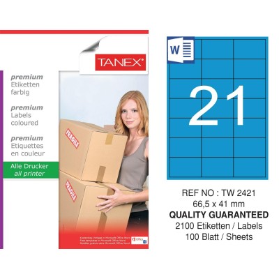 Tanex TW-2421 66,5x41mm Mavi Pastel Laser Etiket 100 Lü