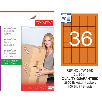 Tanex TW-2453 45x30mm Turuncu Pastel Laser Etiket 100 Lü