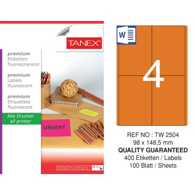 Tanex Tw-2504 98x149 mm Flo Turuncu Laser Etiket