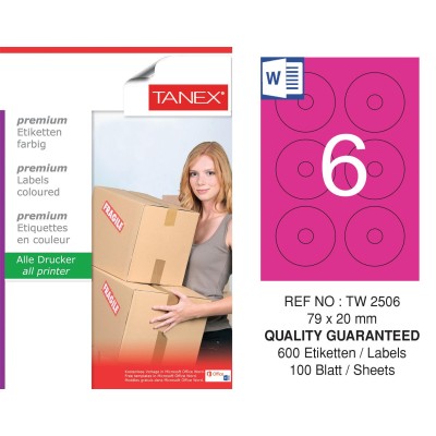 Tanex TW-2506 79x20mm Pembe Pastel Laser Etiket 100 Lü