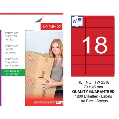 Tanex TW-2518 70x45mm Kırmızı Pastel Laser Etiket 100 Lü