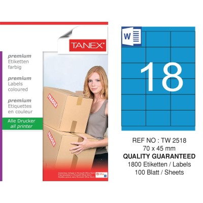 Tanex TW-2518 70x45mm Mavi Pastel Laser Etiket 100 Lü