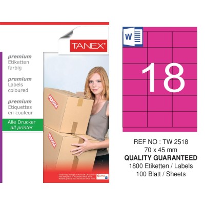 Tanex TW-2518 70x45mm Pembe Pastel Laser Etiket 100 Lü