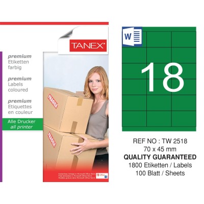 Tanex TW-2518 70x45mm Yeşil Pastel Laser Etiket 100 Lü