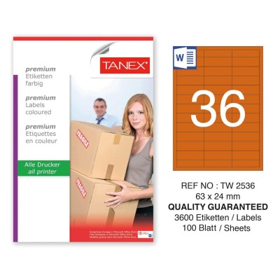 Tanex TW-2536 63x24mm Turuncu Pastel Laser Etiket 100 Lü