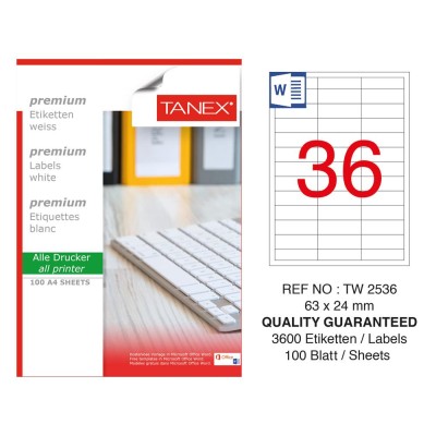 Tanex TW-2536 Laser Etiket 63 x 24 mm