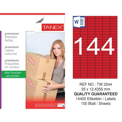 Tanex TW-2544 35x12,4355mm Kırmızı Pastel Laser Etiket 100 Lü