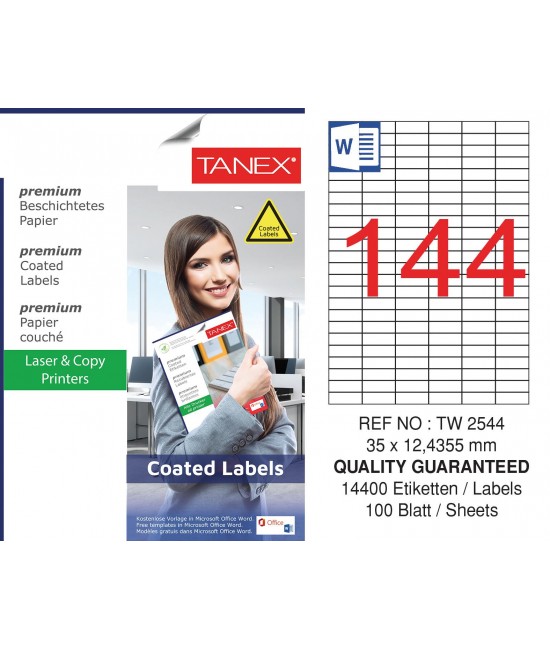 Tanex TW-2544 35x12.4355mm Kuşe Lazer Etiket 100 Lü Paket