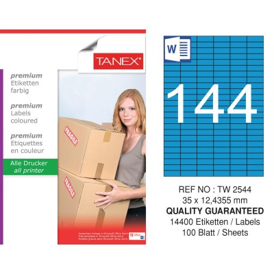 Tanex TW-2544 35x12,4355mm Mavi Pastel Laser Etiket 100 Lü