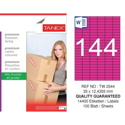 Tanex TW-2544 35x12.4355mm Pembe Pastel Laser Etiket 100 Lü