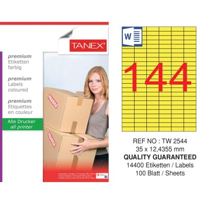 Tanex TW-2544 35x12,4355mm Sarı Pastel Laser Etiket 100 Lü Paket