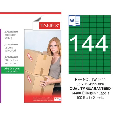 Tanex TW-2544 35x12,4355mm Yeşil Pastel Laser Etiket 100 Lü