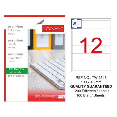 Tanex TW-2546 100x46 mm Sökülebilir Etiket 100 Lü