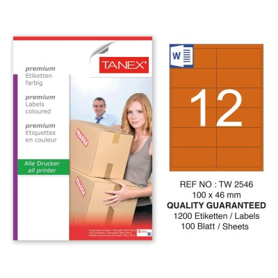 Tanex TW-2546 100x46mm Turuncu Pastel Laser Etiket 100 Lü