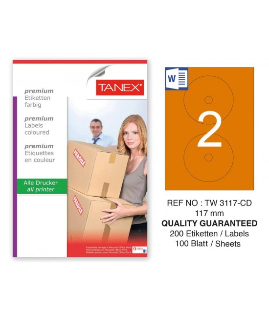 Tanex TW-3117 117mm Turuncu Pastel Laser Etiket 100 Lü