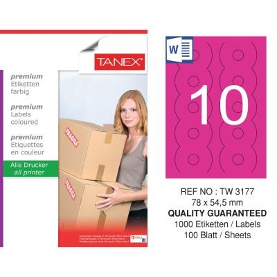 Tanex TW-3177 78x54.5mm Pembe Pastel Laser Etiket 100 Lü