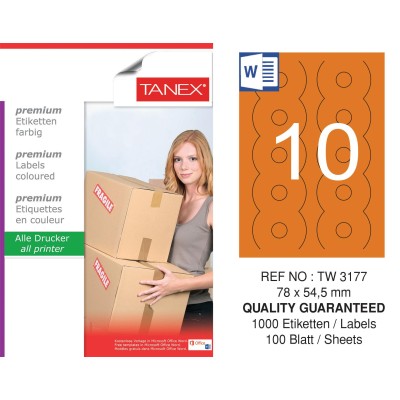 Tanex TW-3177 78x54,5mm Turuncu Pastel Laser Etiket 100 Lü