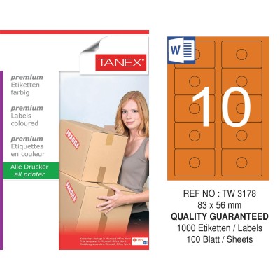 Tanex TW-3178 83x56mm Turuncu Pastel Laser Etiket 100 Lü