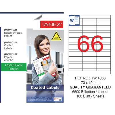 Tanex TW-4066 70x12mm Kuşe Laser Etiket 100 Lü Paket