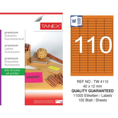 Tanex Tw-4110 40x12 mm Flo Turuncu Laser Etiket