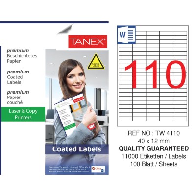 Tanex TW-4110 40x12mm Kuşe Laser Etiket 100 Lü Paket