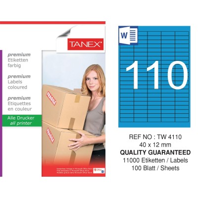 Tanex TW-4110 40x12mm Mavi Pastel Laser Etiket 100 Lü