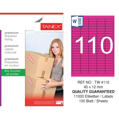 Tanex TW-4110 40x12mm Pembe Pastel Laser Etiket 100 Lü