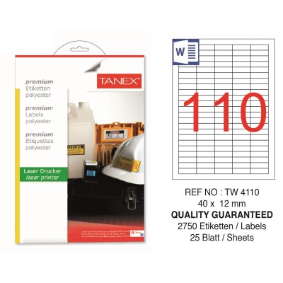 Tanex TW-4110 40x12mm Polyester Etiket 25 Li