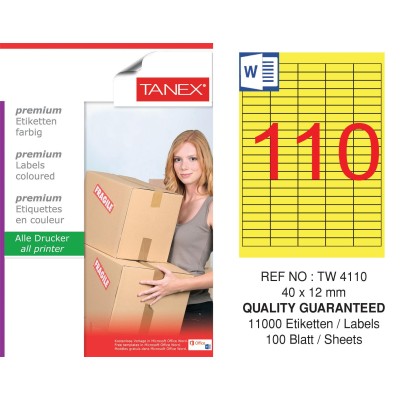 Tanex TW-4110 40x12mm Sarı Pastel Laser Etiket 100 Lü Paket