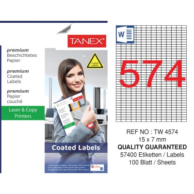 Tanex TW-4574 15x7mm Kuşe Lazer Etiket 100 Lü Paket