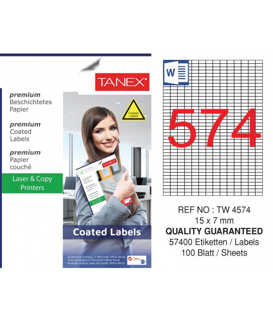 Tanex TW-4574 15x7mm Kuşe Lazer Etiket 100 Lü Paket