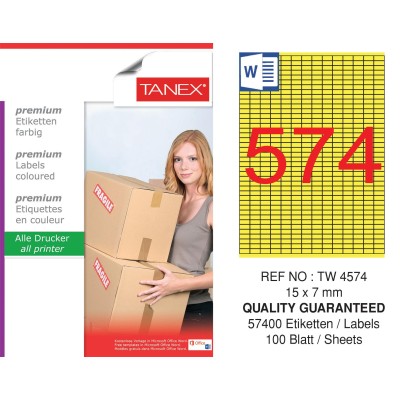 Tanex TW-4574 15x7mm Sarı Pastel  Laser Etiket 100 Lü Paket