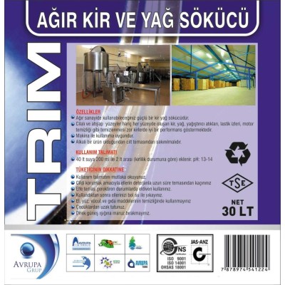 TRIM Ağır Kir ve Yağ Sökücü Kimyasal 30 Litre