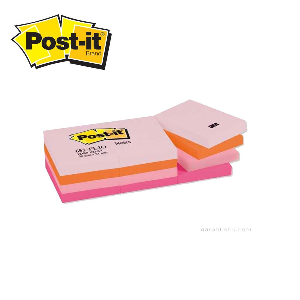 3M Post-it 653 FL Yapışkanlı Not Kağıdı 38 mm x 51 mm Pastel Tonları