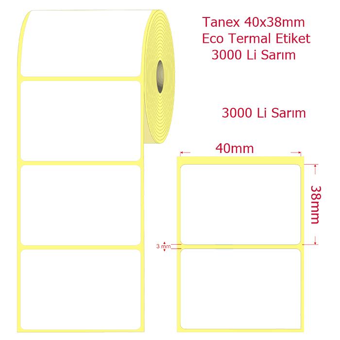 Tanex 40x38mm Eco Termal Etiket 3000 Li Sarım