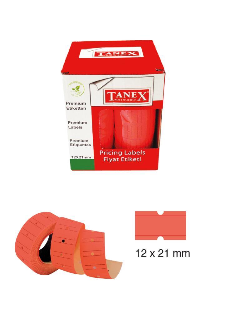 Tanex Fiyat Etiketi 21x12 cm Kırmızı Renk 800 Lü 6 lı Rulo
