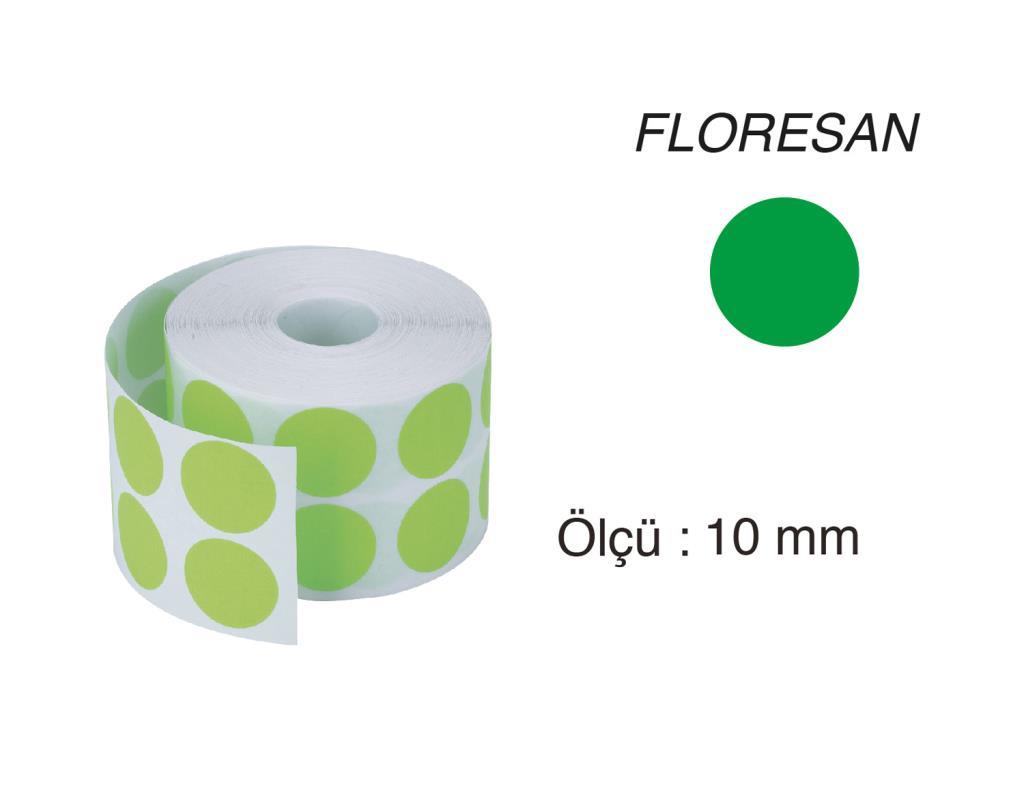 Tanex Nokta Etiket 10 mm 5000 Adet Floresan Yeşil