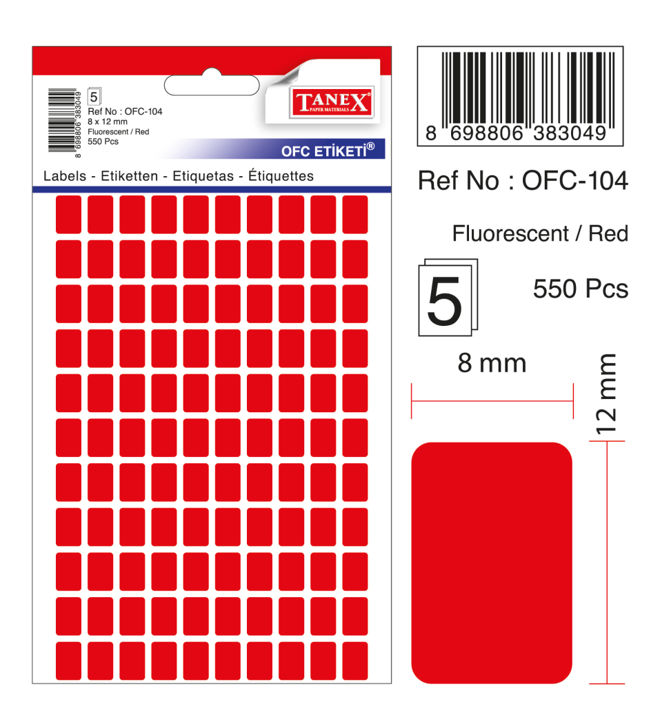 Tanex Ofc-104 Flo Kırmızı Ofis Etiketi