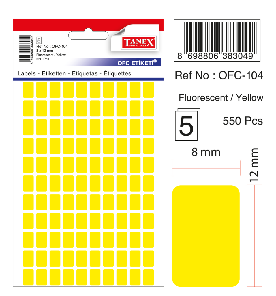 Tanex Ofc-104 Flo Sarı Ofis Etiketi